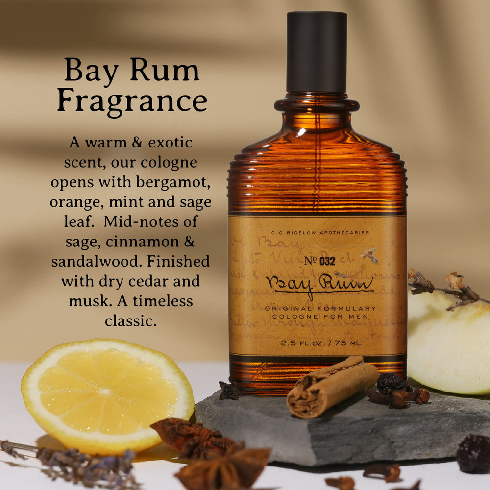 C.O. Bigelow Bay Rum packaging box and apothecary branding