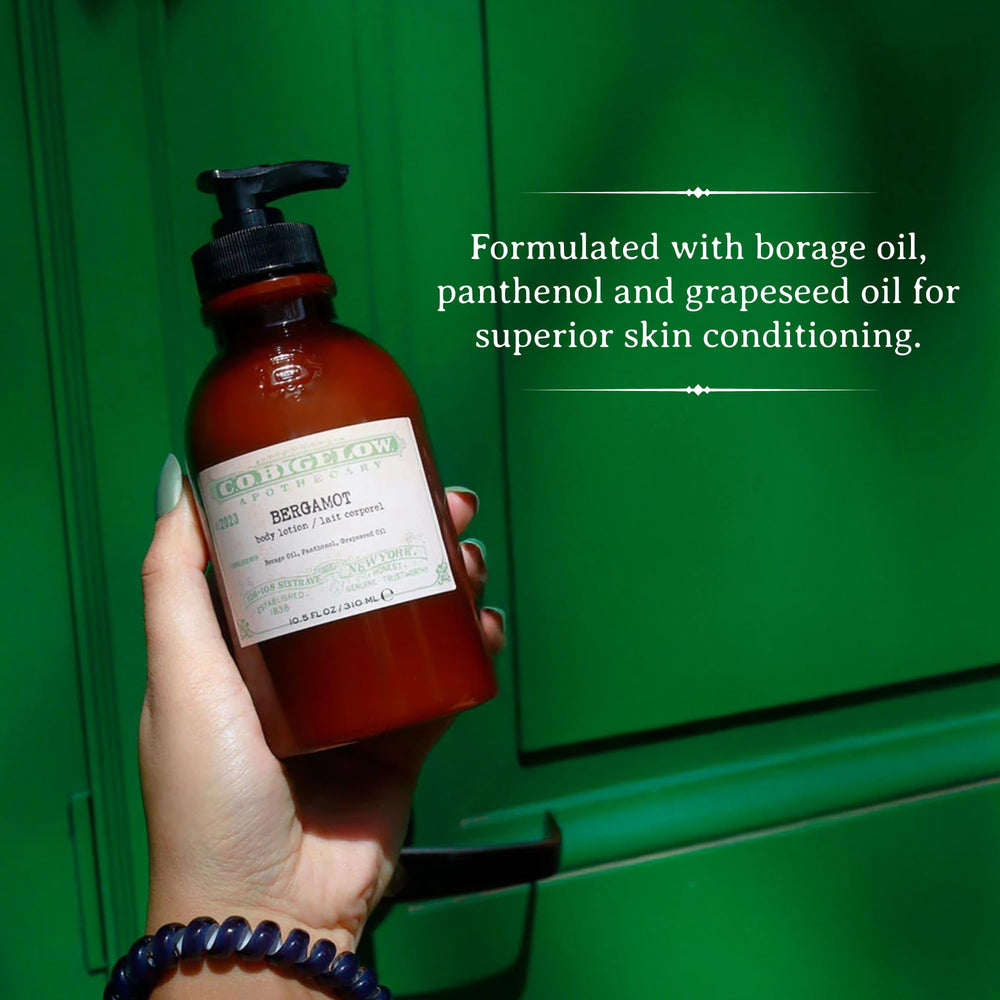 Close-up of light, non-greasy texture of C.O. Bigelow Bergamot Body Lotion