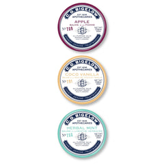 C. O. Bigelow front packaging showing three salve tins and scent labels