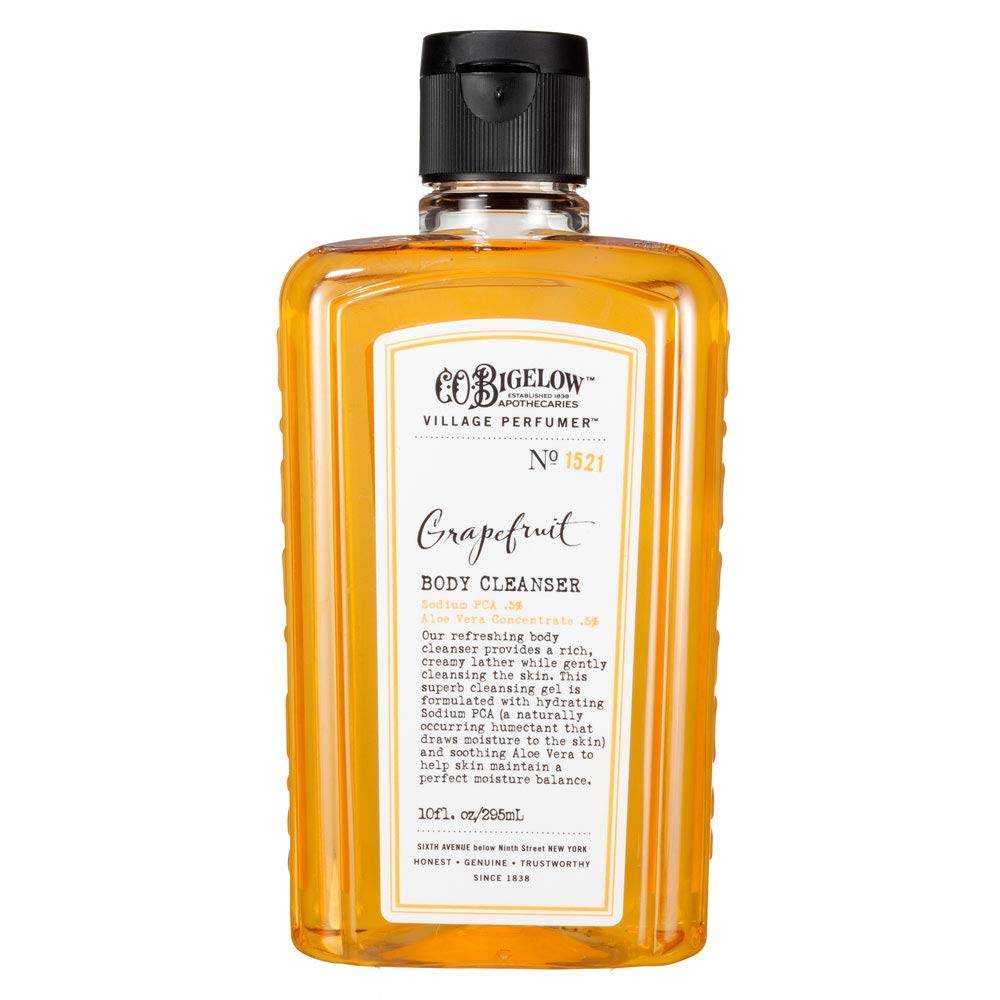 C.O. Bigelow Grapefruit Body Wash bottle shows hydrating formula for soft skin