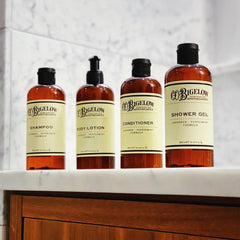 Pump usage shot showing easy dispensing of C.O. Bigelow lotion
