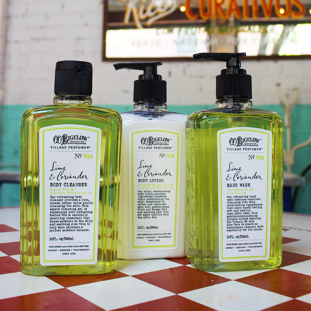 C.O. Bigelow Lime Coriander paraben-free formula supports gentle cleansing.