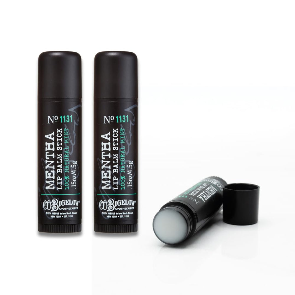 C.O. Bigelow Mentha Lip Balm Stick in bag offers portable cooling and breath-freshening hydration.