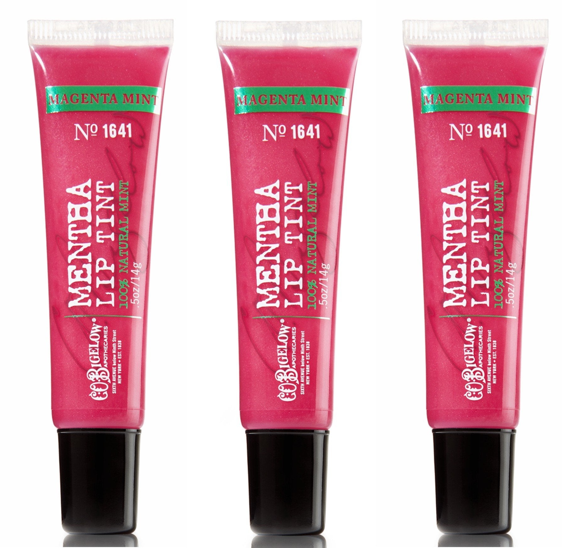 C.O. Bigelow Mentha Lip Tint Magenta Mint three-pack with cooling pink tint