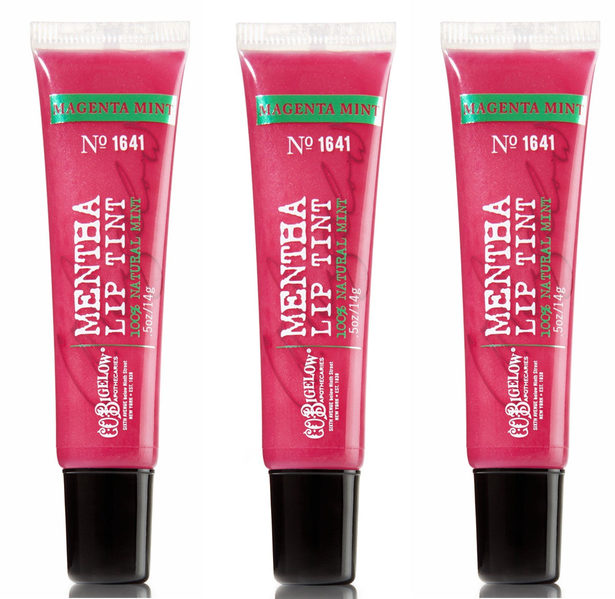 C.O. Bigelow Mentha Lip Tint Magenta Mint three-pack with cooling pink tint
