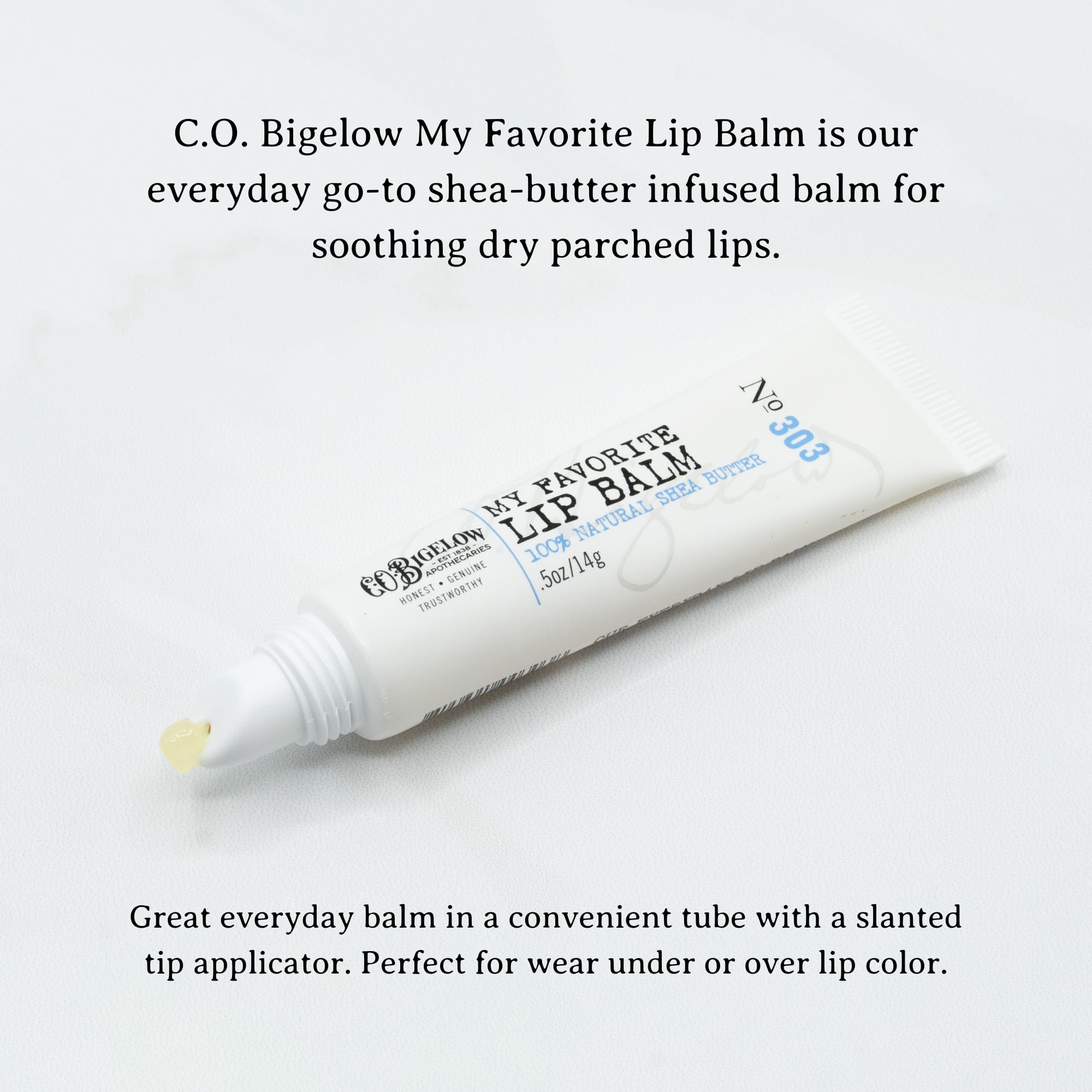 C.O. Bigelow My Favorite Lip Balm tube with natural scent and subtle shine.