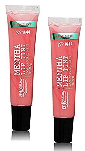 C.O. Bigelow Pink Mint Mentha Lip Tint on lips for natural color and minty hydration.