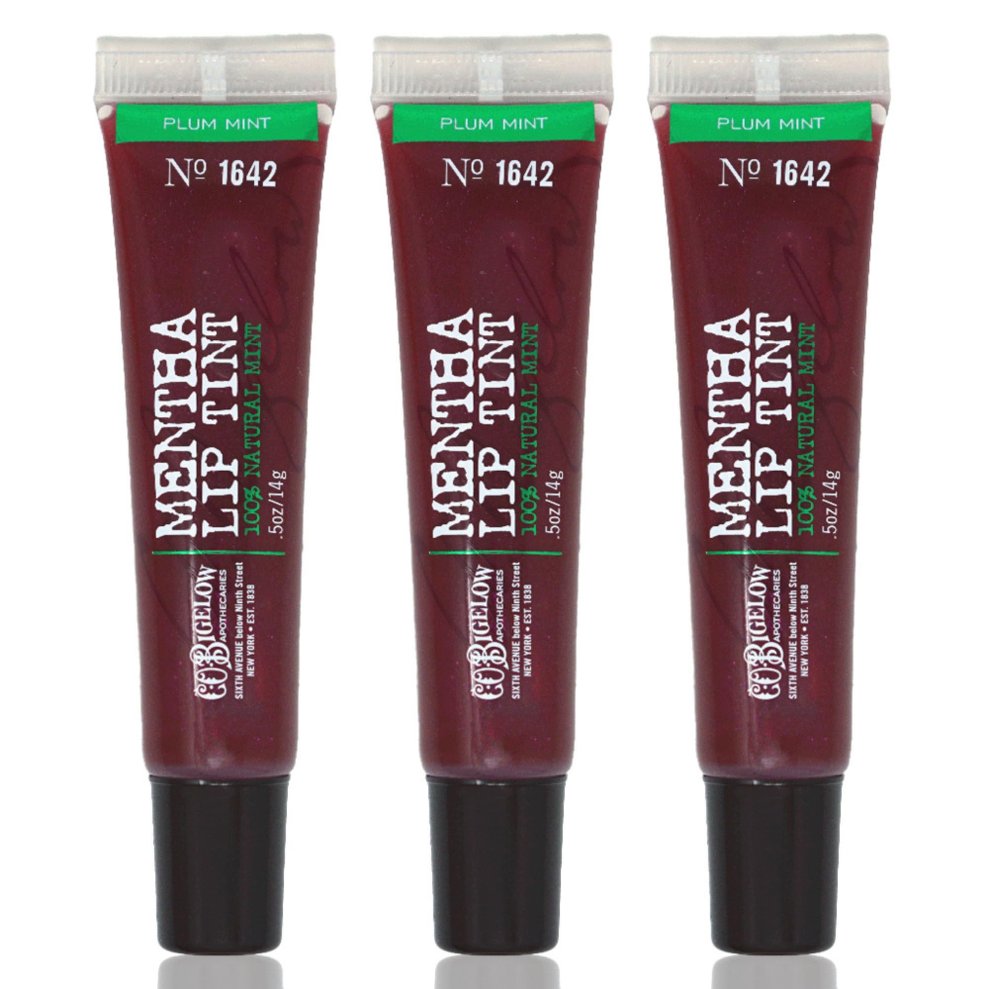 C O Bigelow Plum Mentha Lip Tint Trio front view for on-the-go hydration