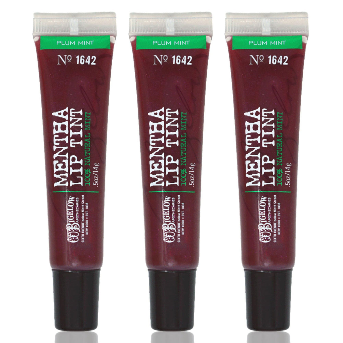 C O Bigelow Plum Mentha Lip Tint Trio front view for on-the-go hydration