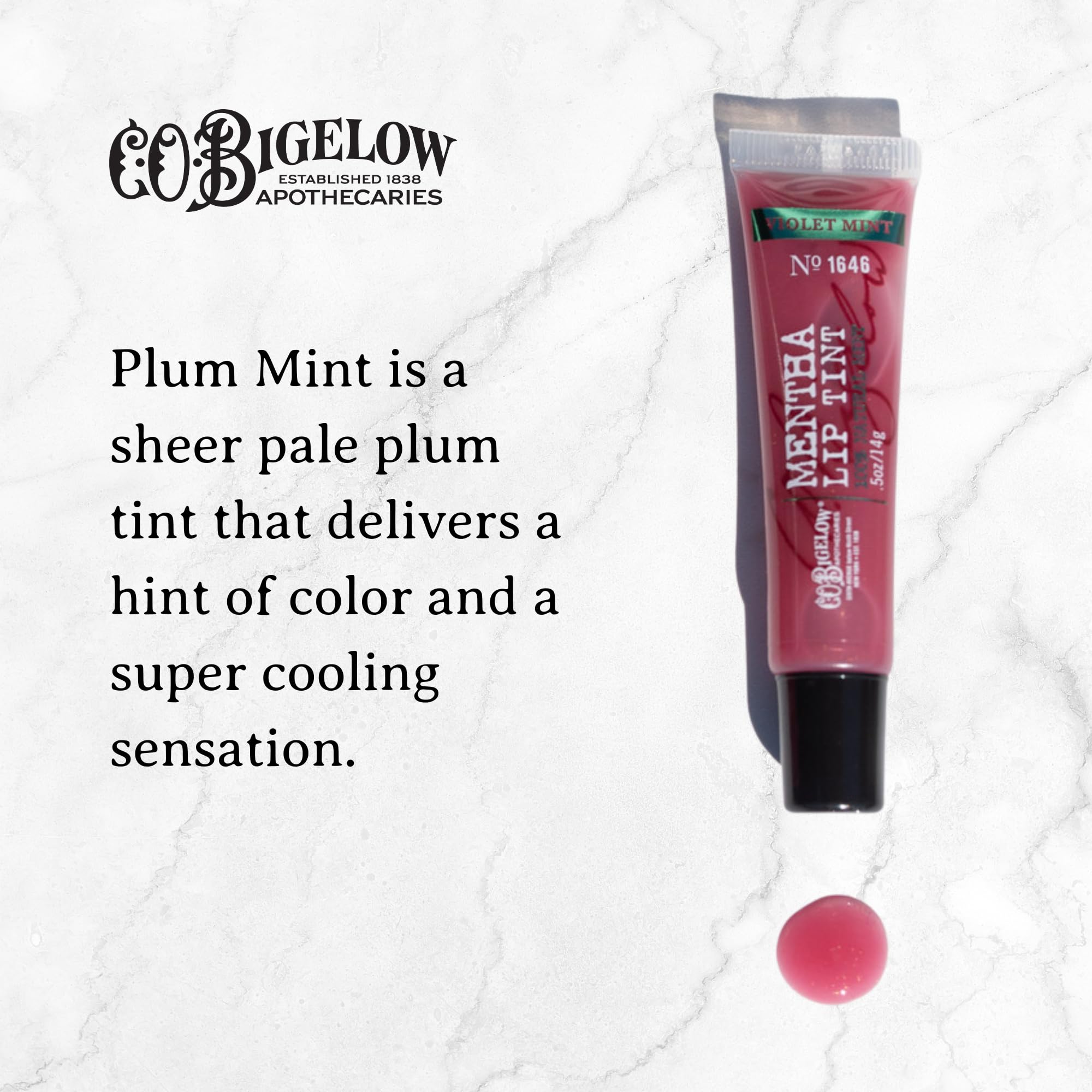 C O Bigelow Plum Mentha Lip Tint Trio packaging back view featuring compact travel-friendly tubes