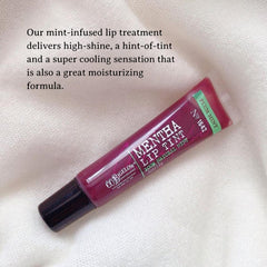 C O Bigelow Plum Mentha Lip Tint closeup emphasizes glossy finish and moisture