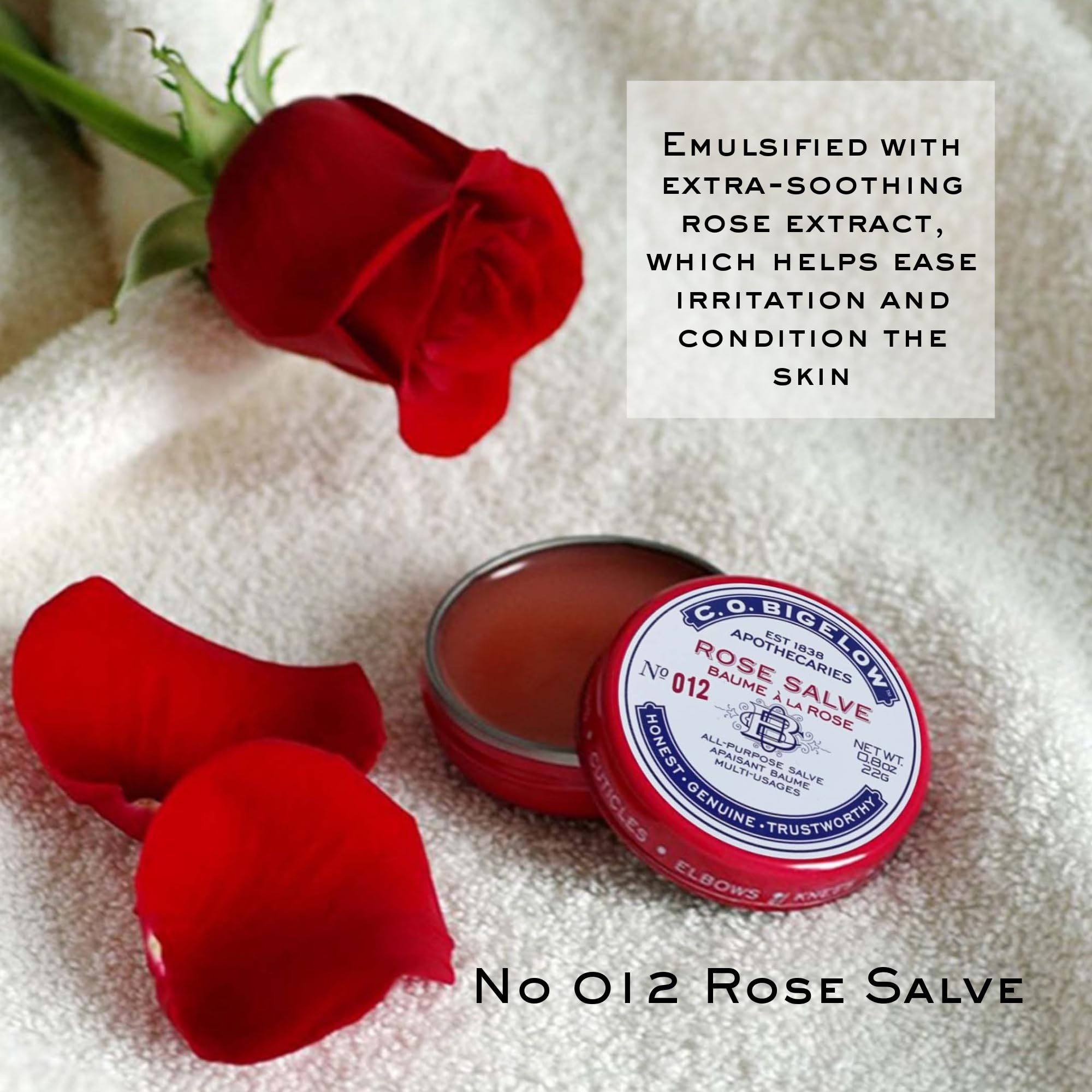 C.O. Bigelow Rose Salve with rose extract helps calm skin irritation.