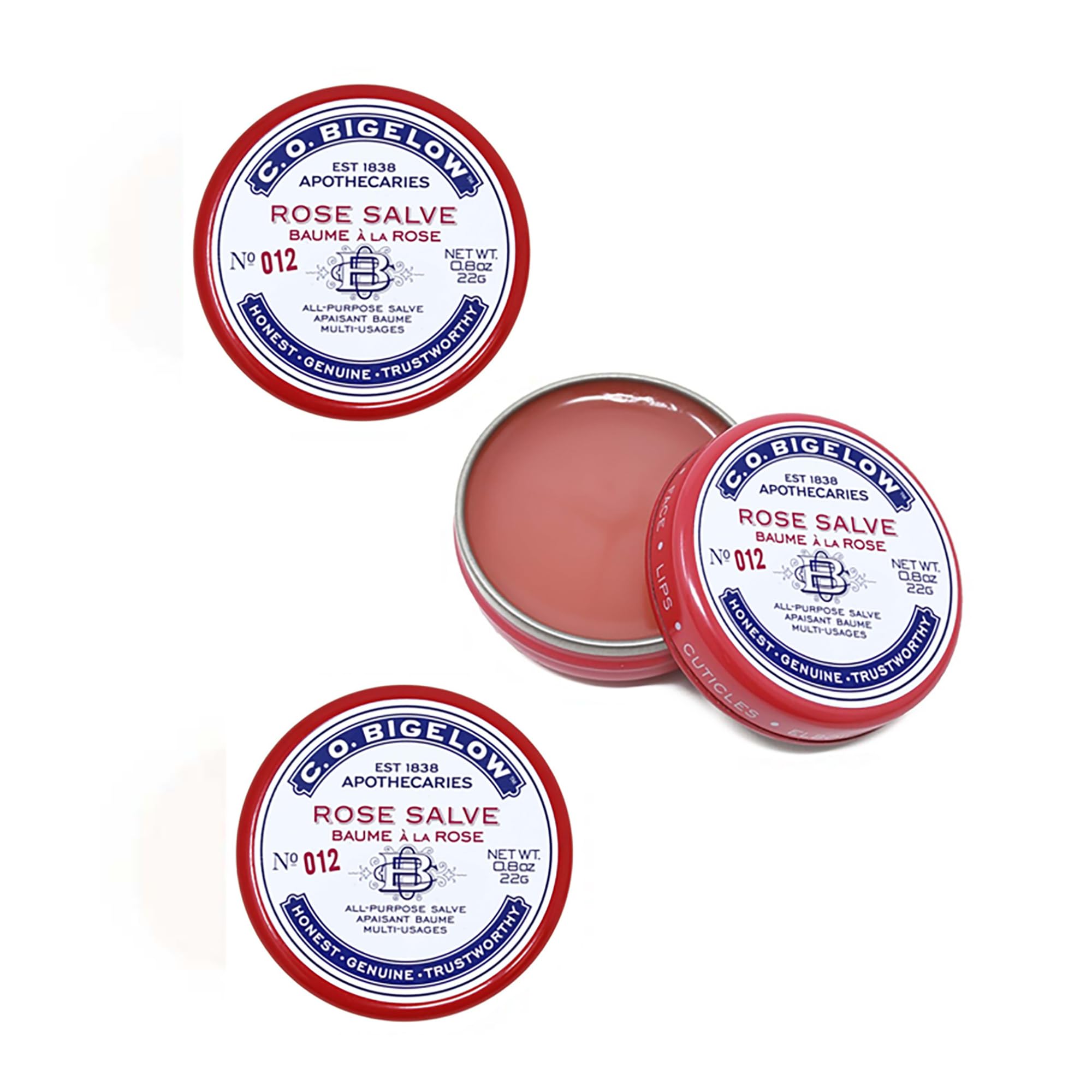 C.O. Bigelow Rose Salve tins pack of 3 for on-the-go moisture.