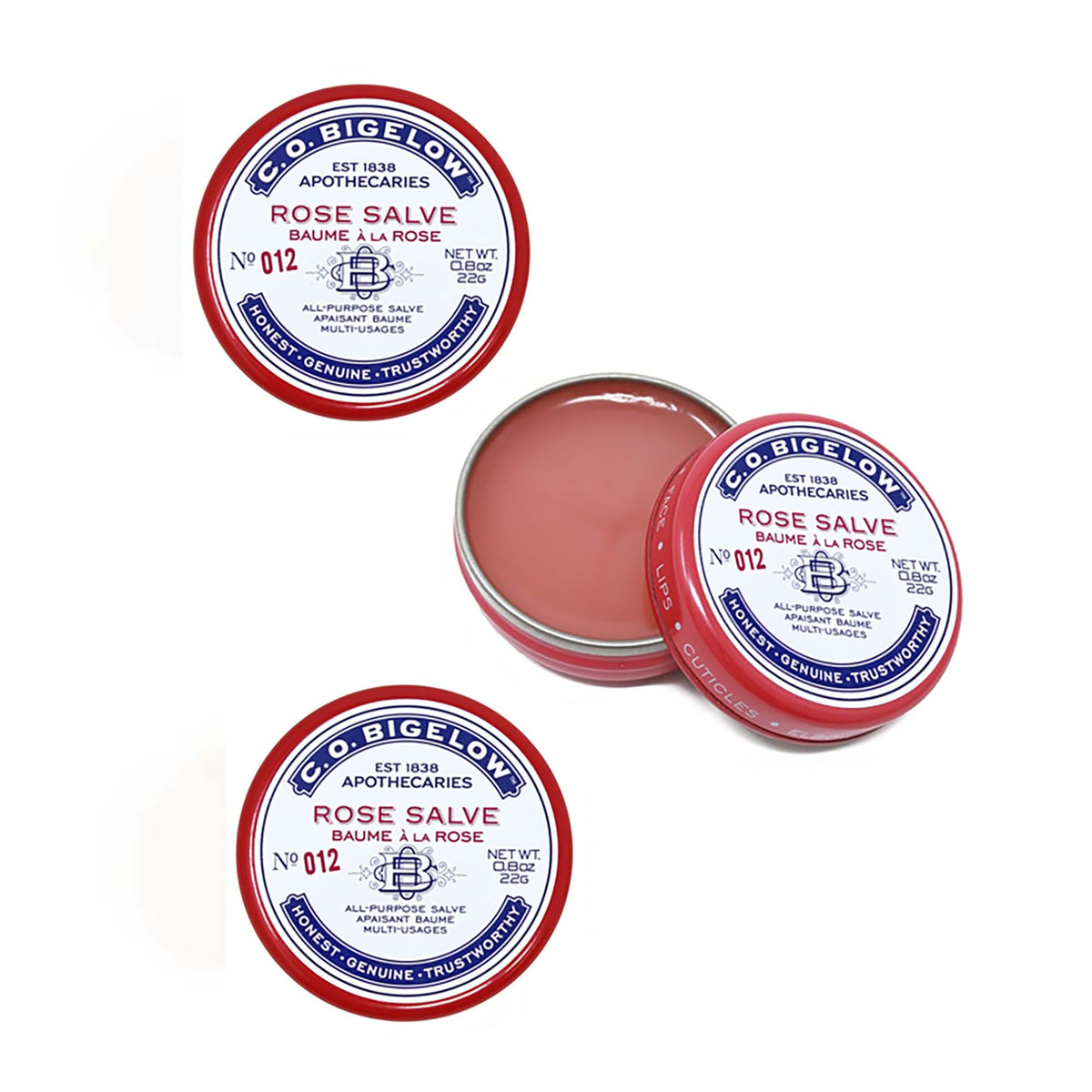 C.O. Bigelow Rose Salve tins pack of 3 for on-the-go moisture.