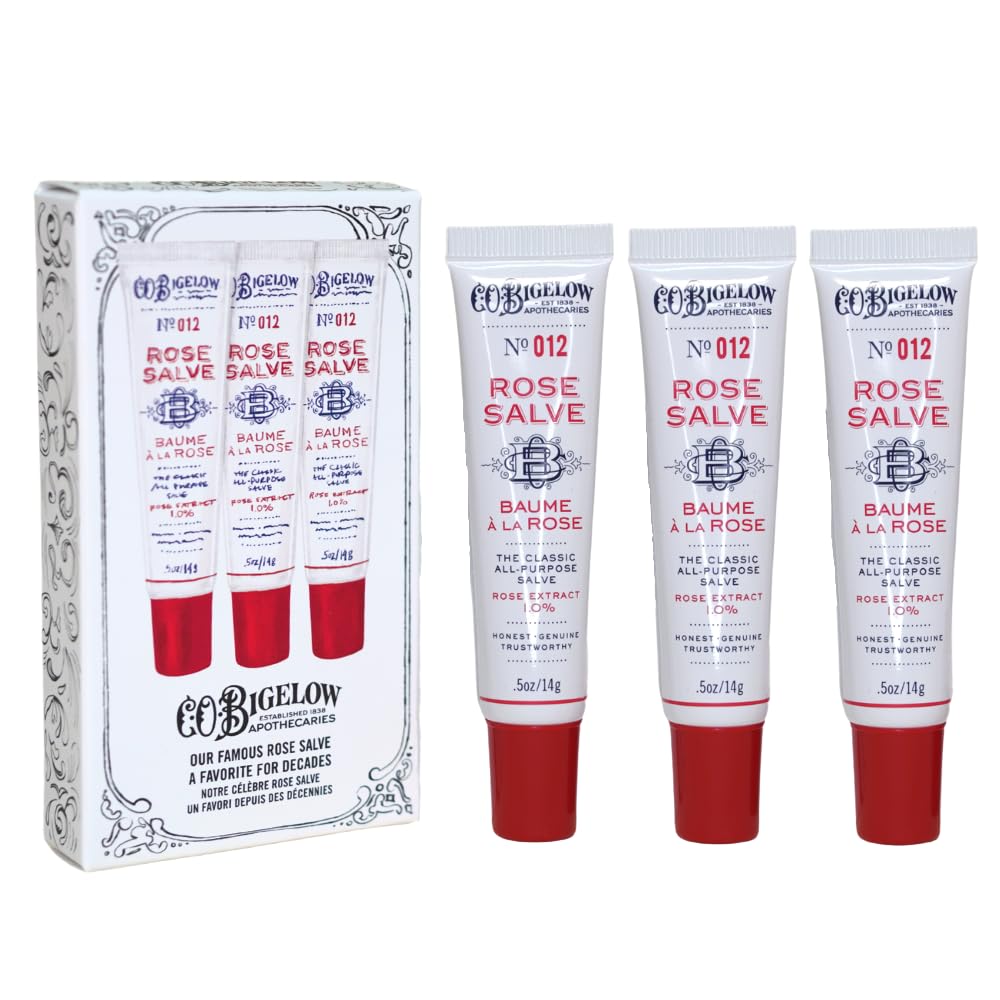 C.O. Bigelow Rose Salve Tubes three-tube in-pack shown