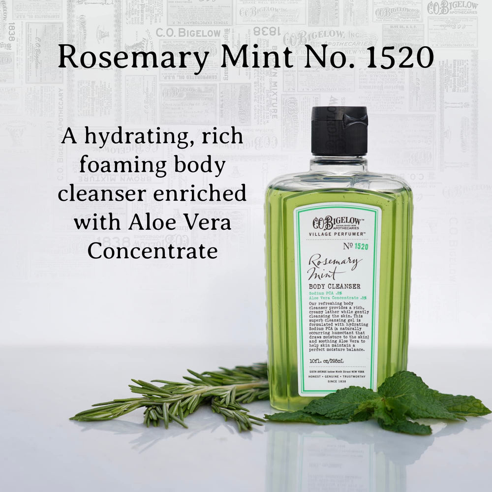 C.O. Bigelow Rosemary Mint Aloe Vera detail highlights soothing hydration.