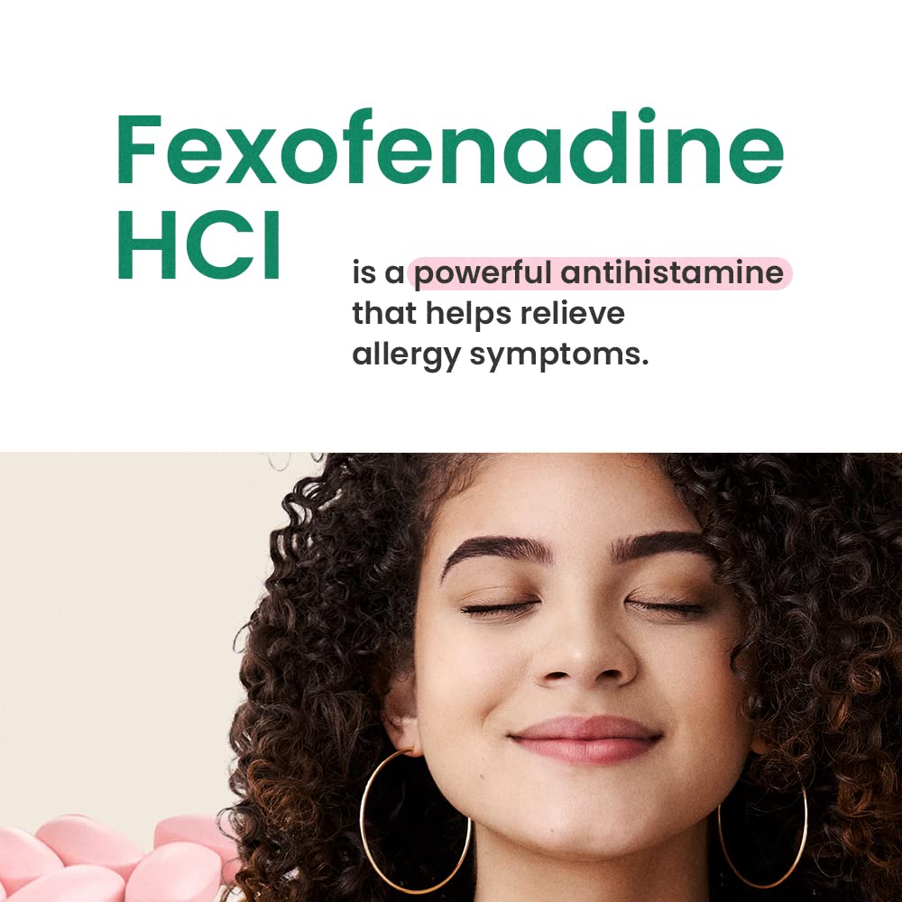 C'rcle Fexofenadine adult taking pill signals convenient daily allergy control.
