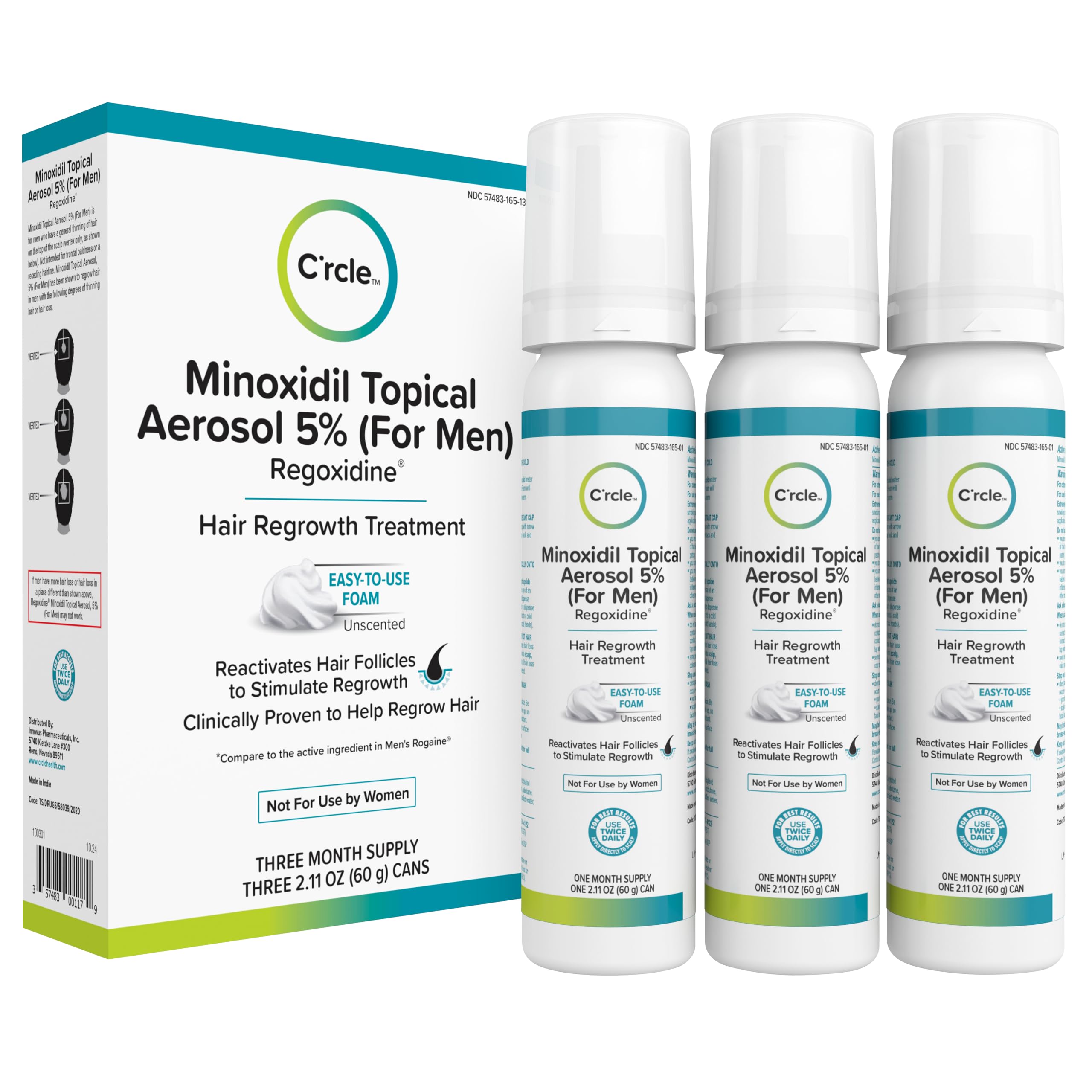 C'rcle Minoxidil Foam Unscented application for even scalp coverage and daily use