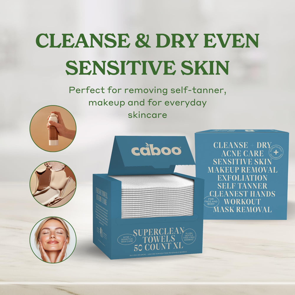 Caboo extra-large face towels 50-count shown for quick, durable wet or dry cleansing