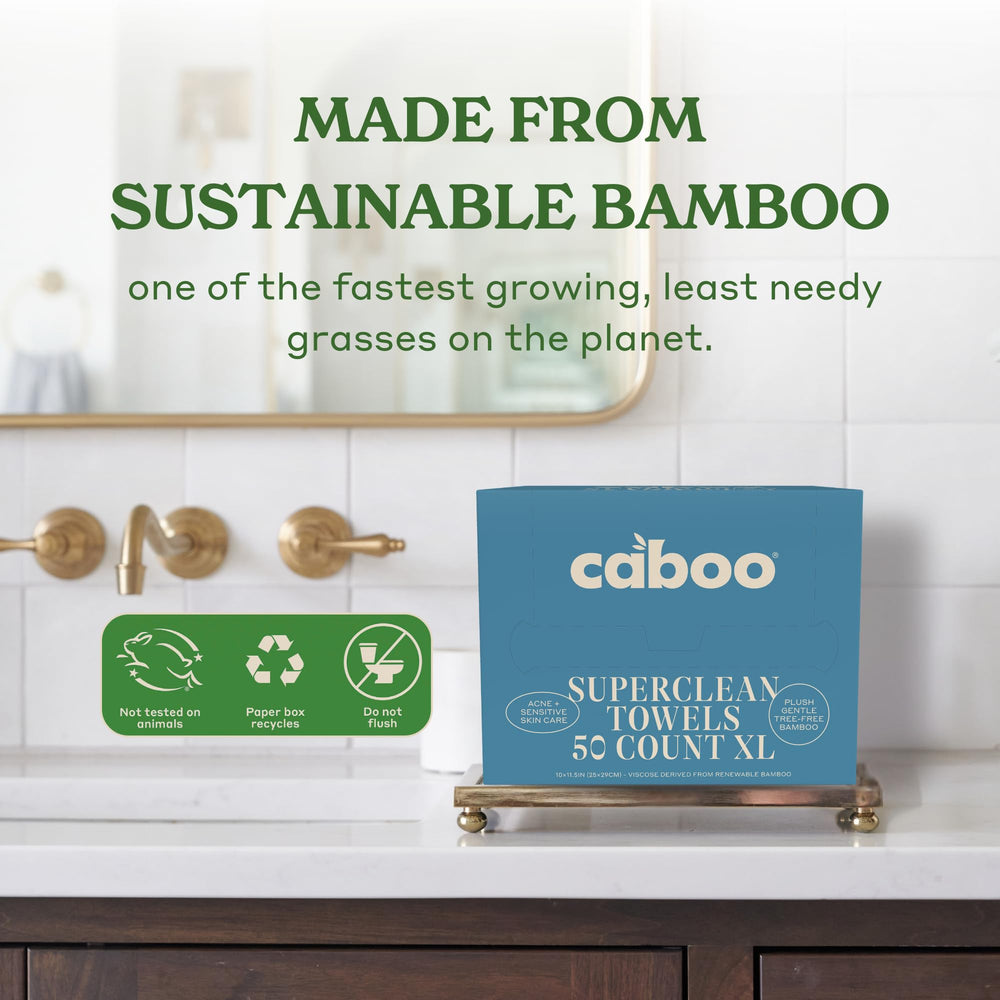Caboo travel-friendly disposable face towels shown as gym or travel essential
