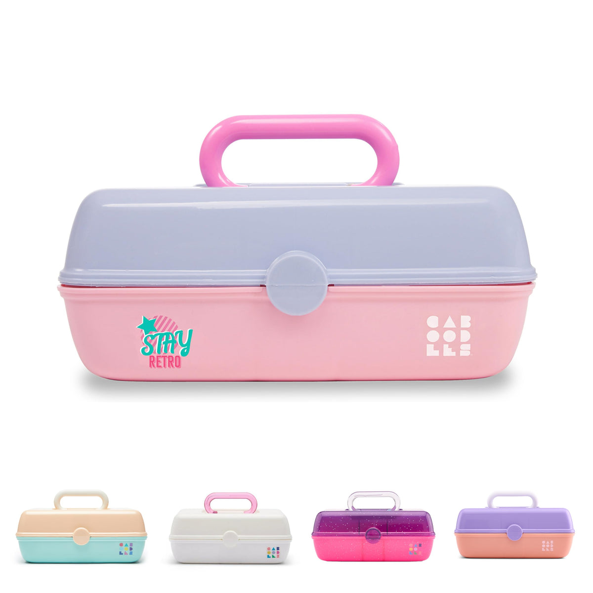 Caboodles Pretty in Petite hard cosmetic case with flip lid for secure on-the-go storage.