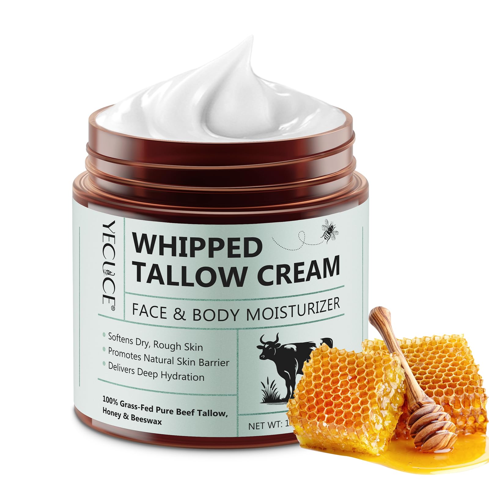 Cacukn whipped beef tallow bottle closeup for deep hydration and nourishing skin