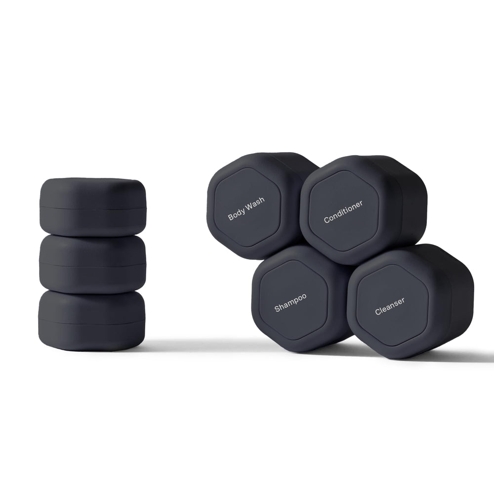 Cadence daily routine capsules charcoal set keeps on-the-go toiletries organized.