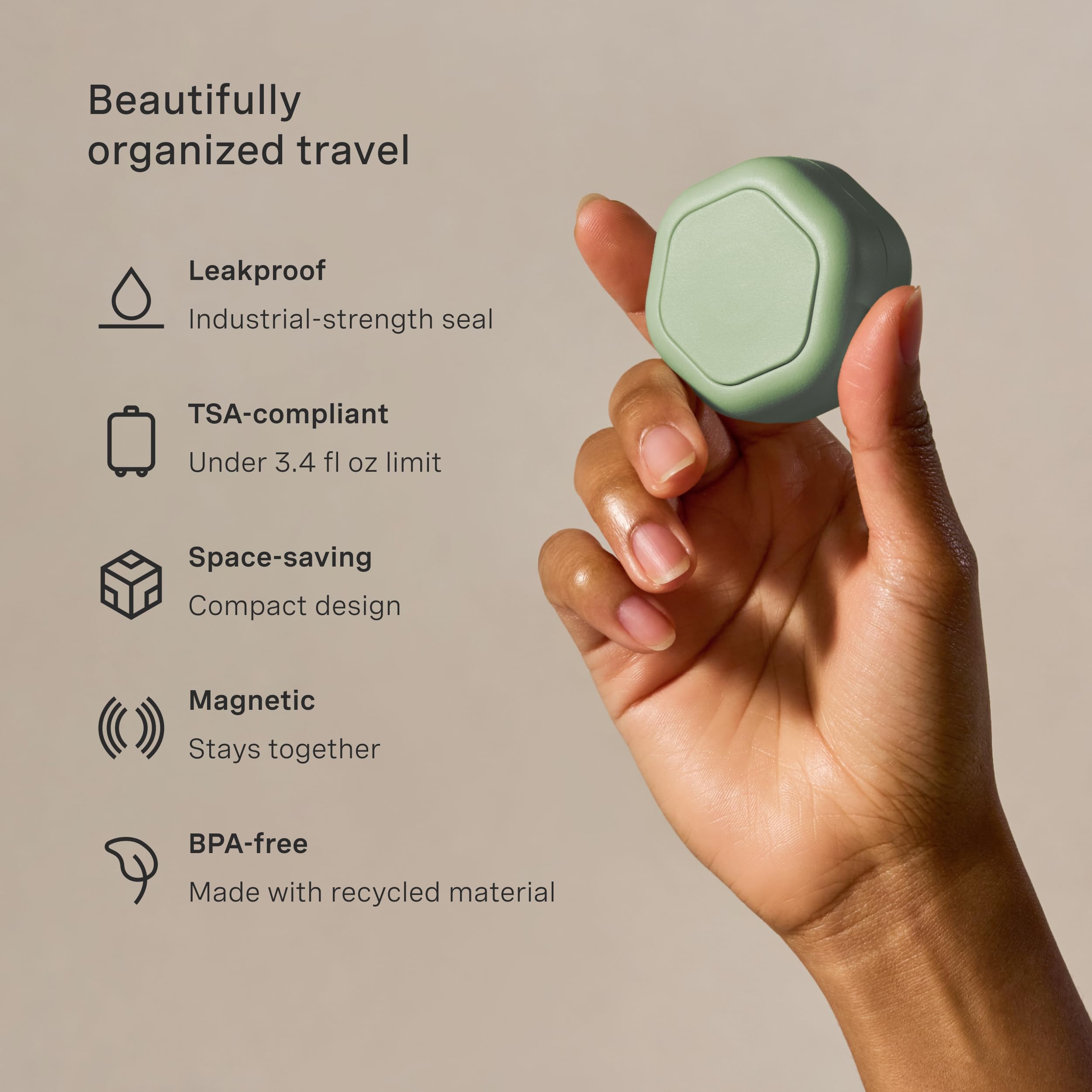 Cadence magnetic travel capsules connection—seamless stacking for efficient packing.