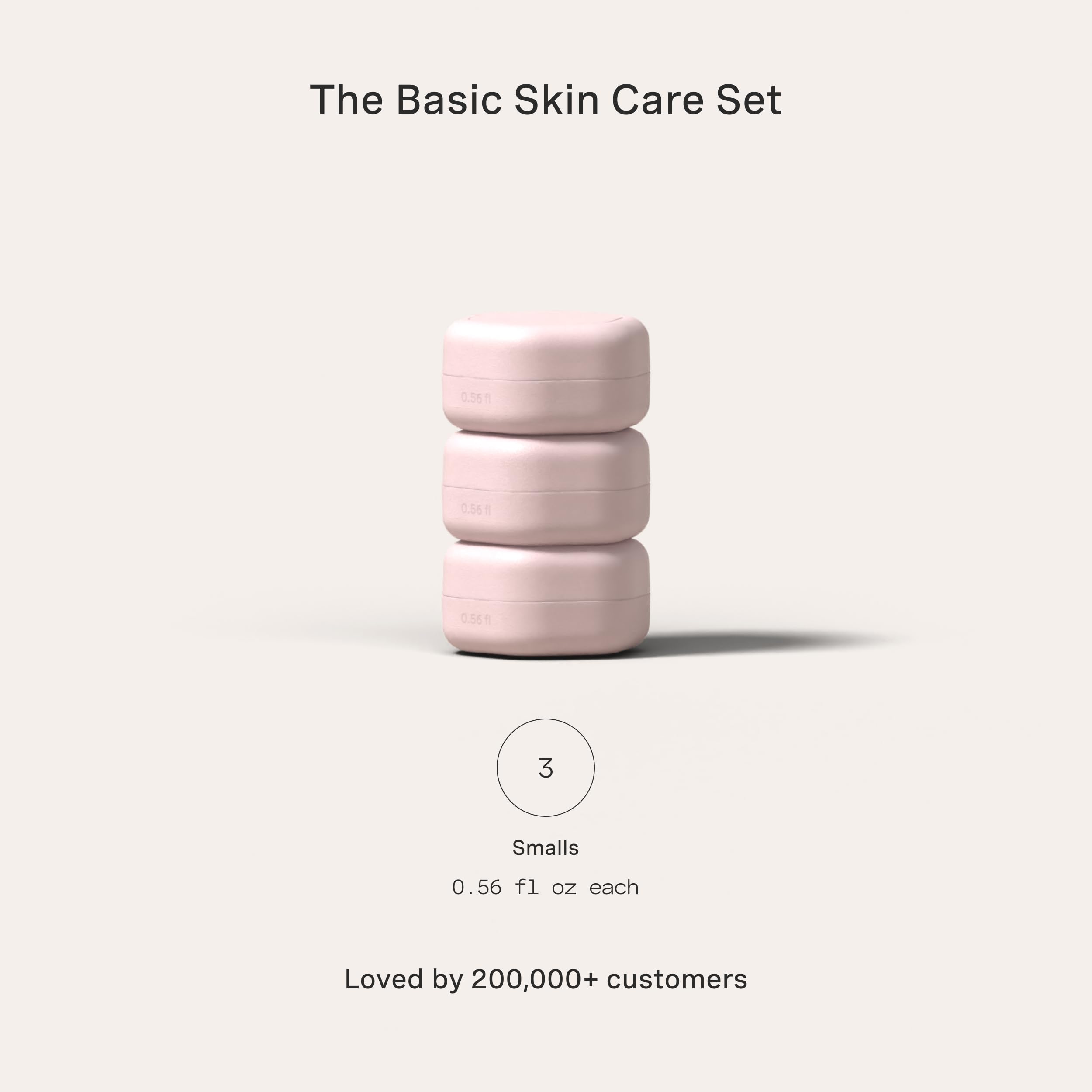 Cadence travel containers basic skincare set petal magnetic label visible for easy identification.