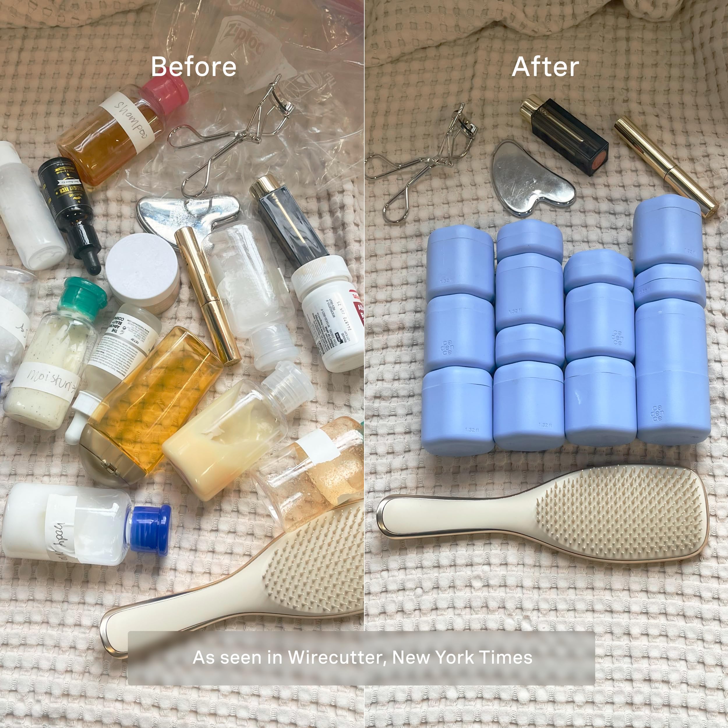 Cadence travel containers wide-opening design enables easy filling and reduced waste