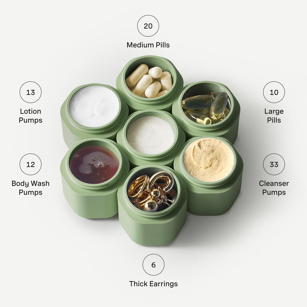 Cadence labels with shampoo and conditioner icons enable quick content identification.