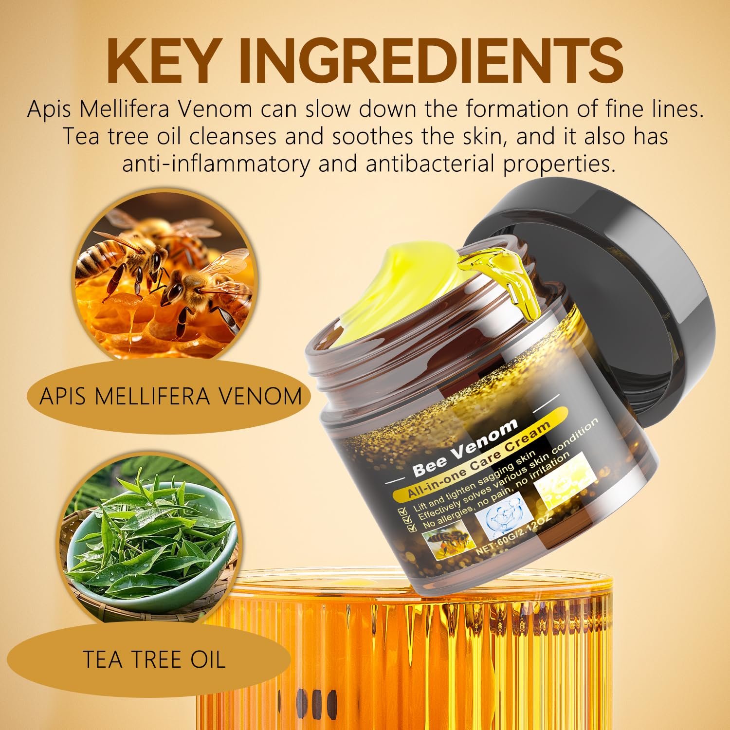 Application shot of Caderno Inteligente Bee Venom Cream on skin