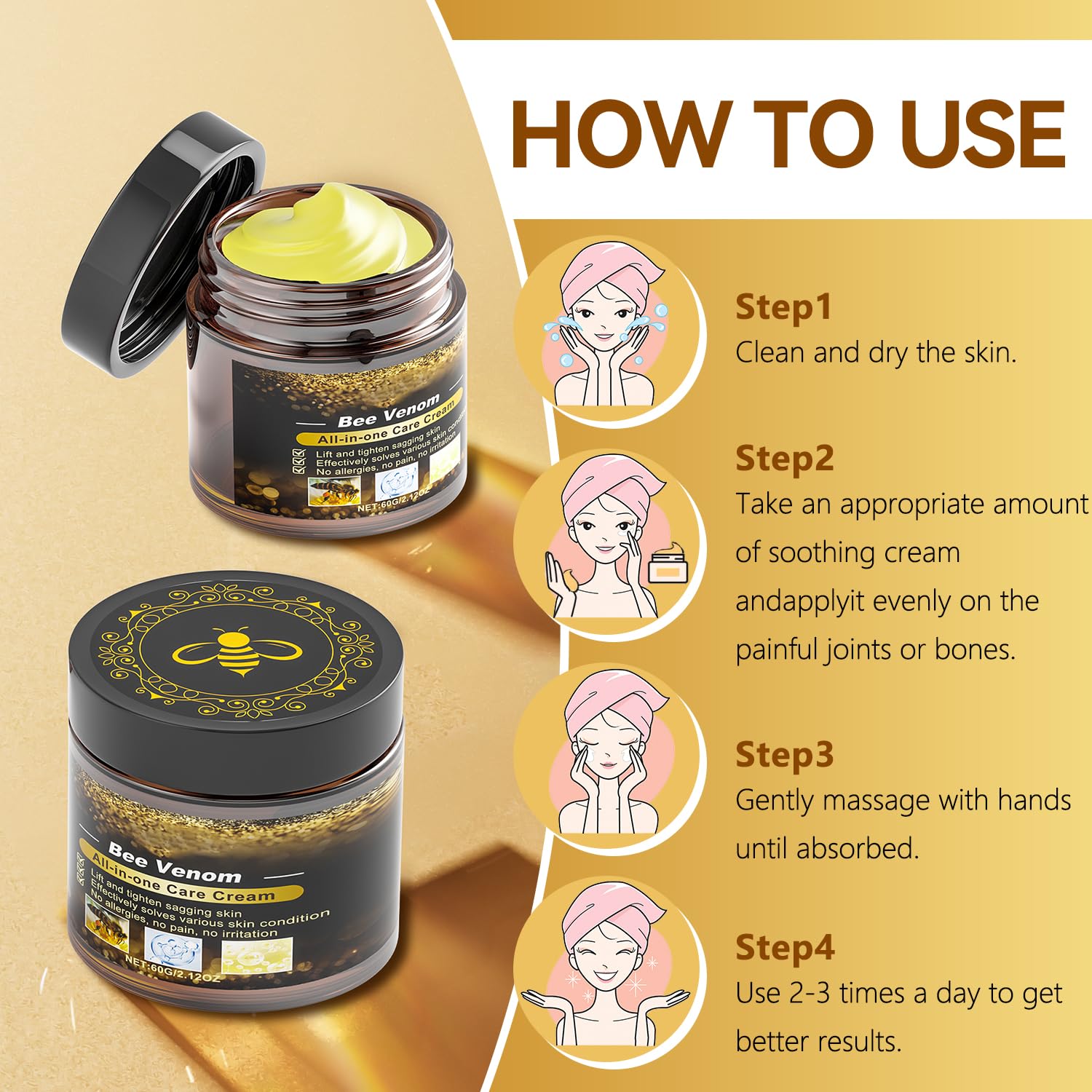 Back-of-hand view demonstrating multi-area use of Bee Venom Cream