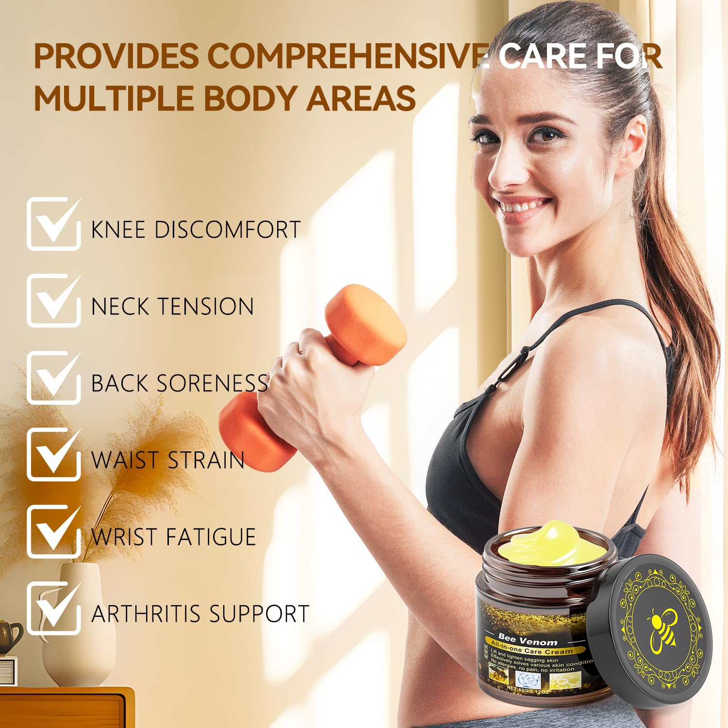 Ingredients panel of Caderno Inteligente Bee Venom Cream featuring Manuka honey