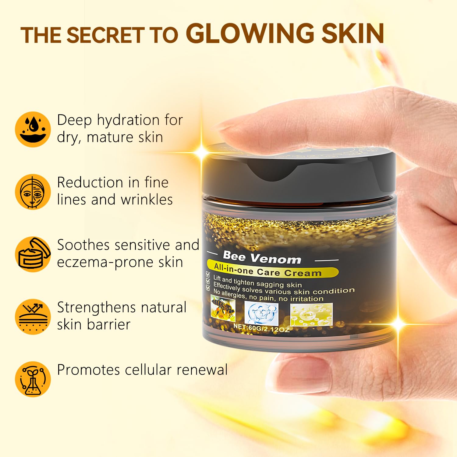 Close-up of Caderno Inteligente Bee Venom Cream jar showing rich texture