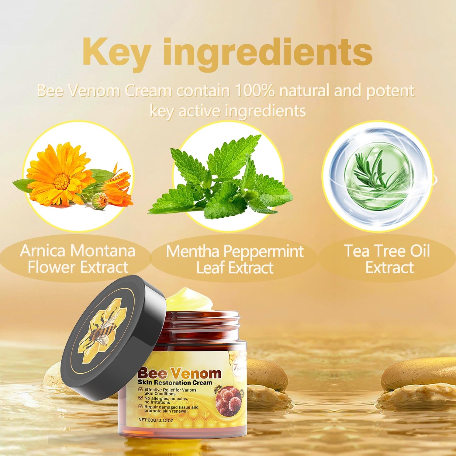 Caderno Inteligente Bee Venom Cream packaging appears elegant and travel-ready.