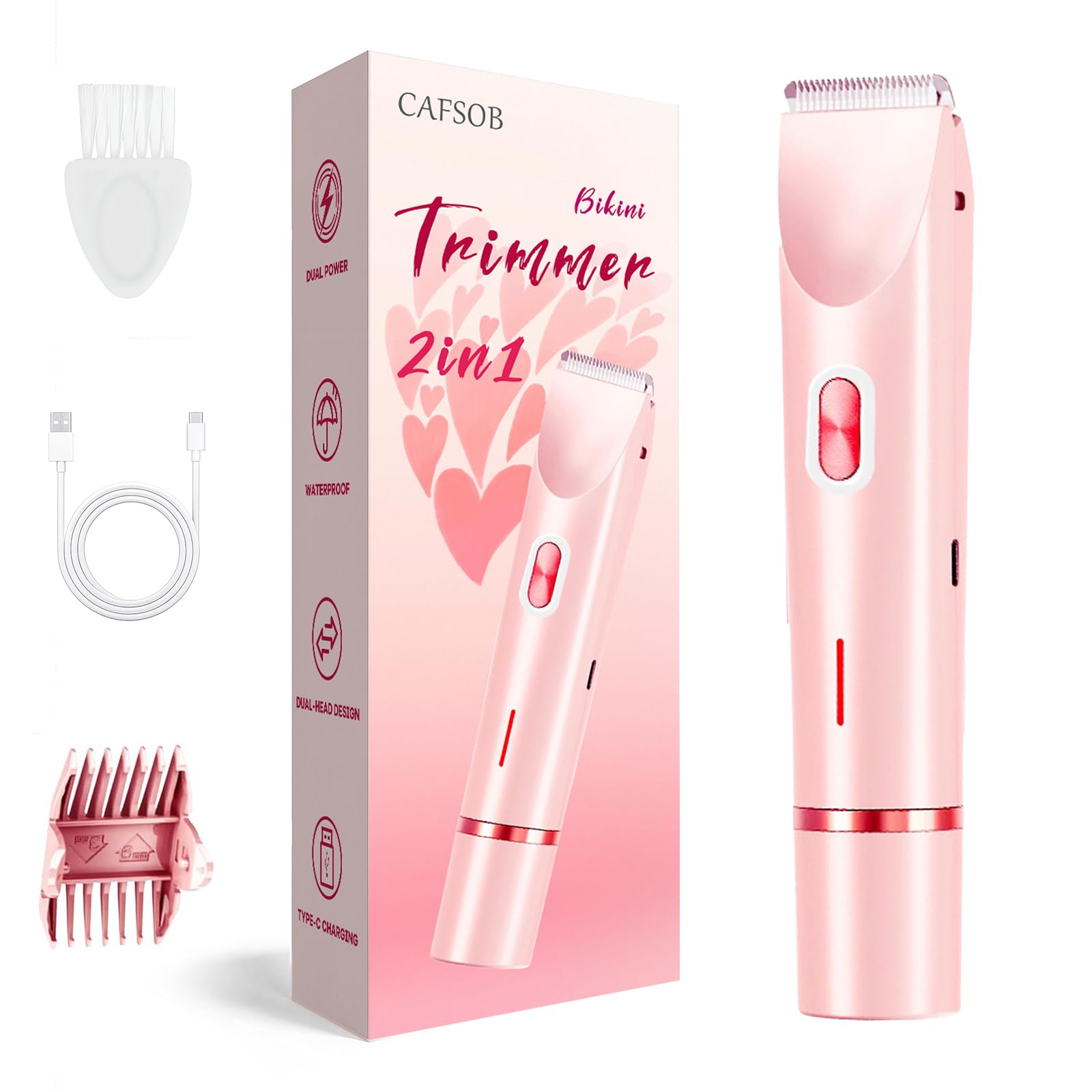 CAFSOB Bikini Trimmer dual heads for precise bikini line and facial detailing.
