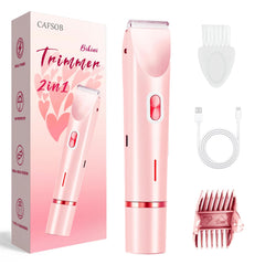 CAFSOB Bikini Trimmer pink handle close-up for precise, comfortable grooming.