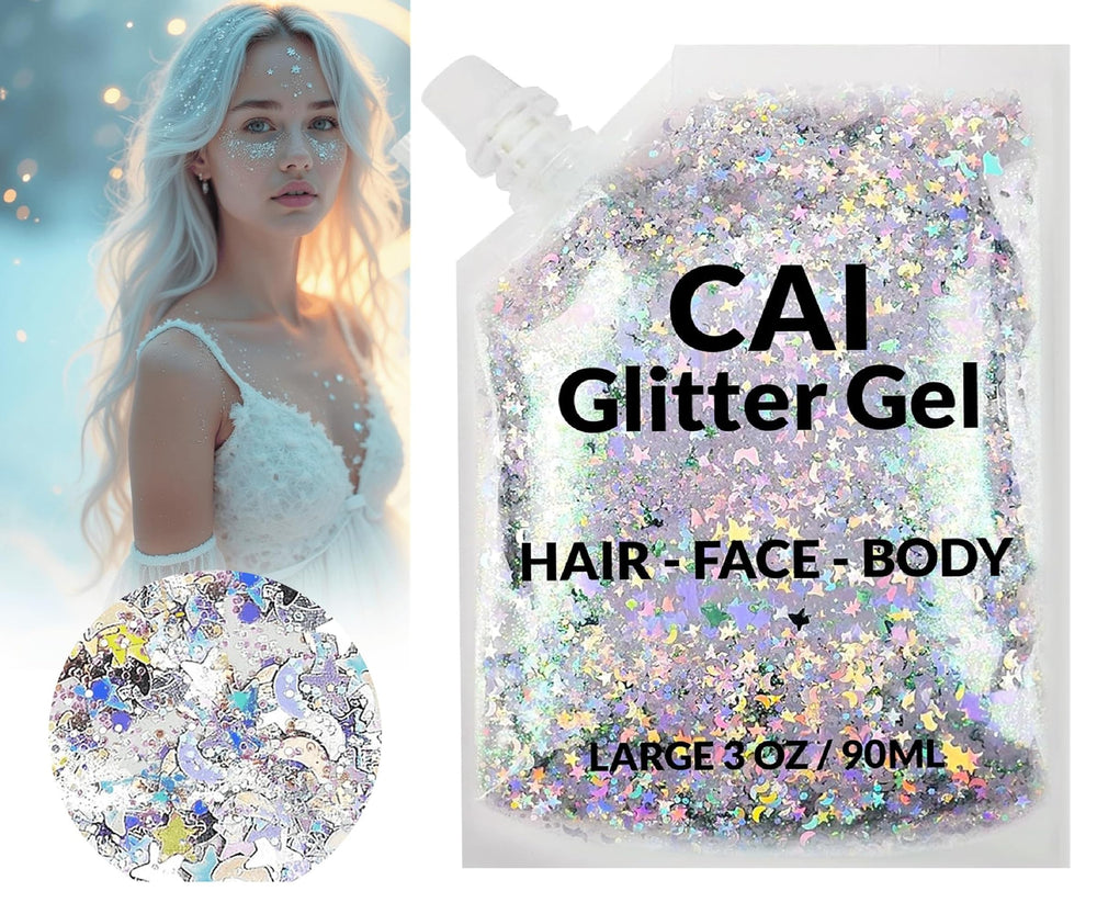 CAI BEAUTY NYC festival-glam glow on skin with chunky iridescent sparkle