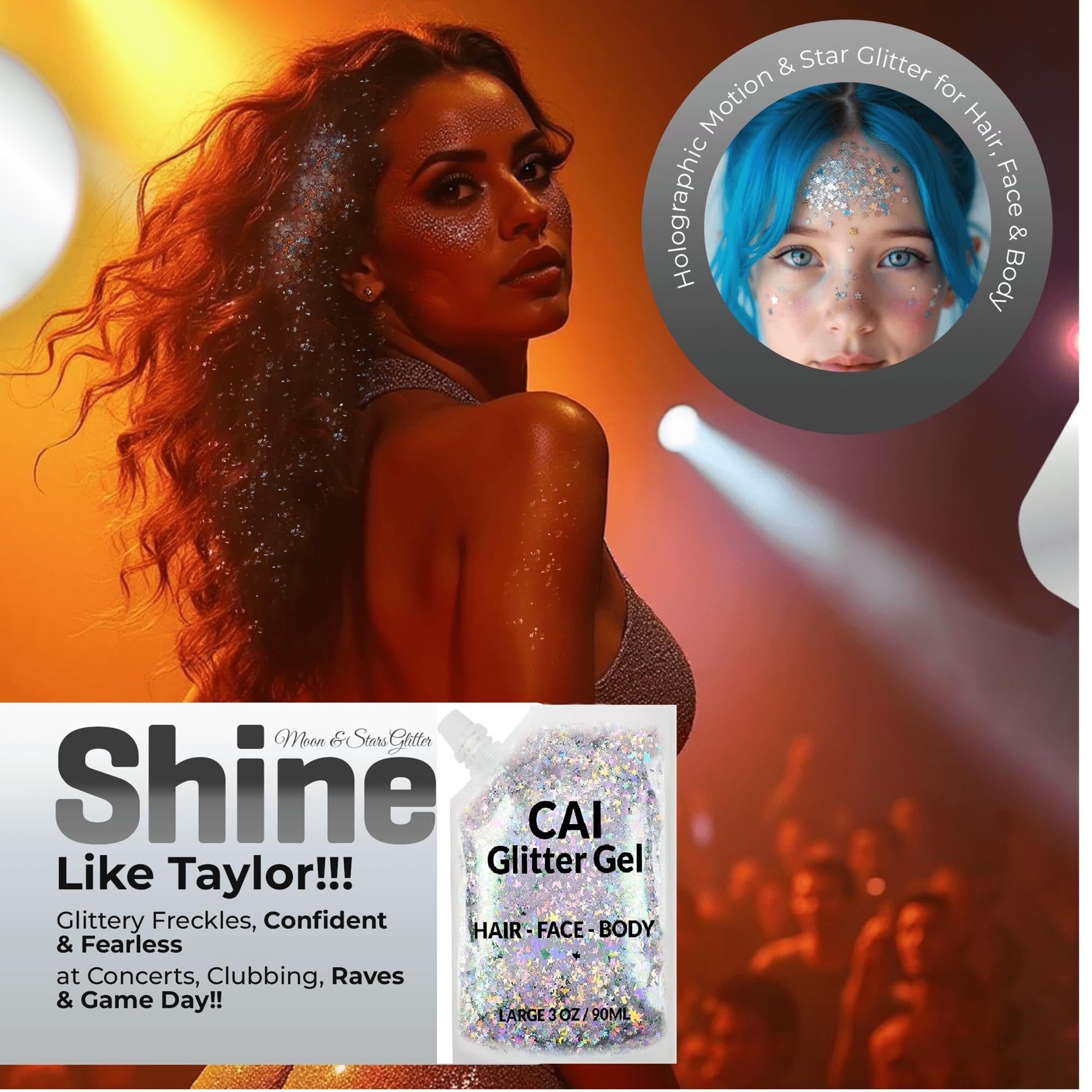 CAI BEAUTY NYC glitter gel pack highlights easy removal with water cleanup