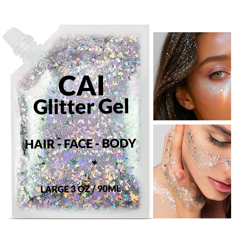 CAI BEAUTY NYC hair glitter application adds instant sparkle for party nights