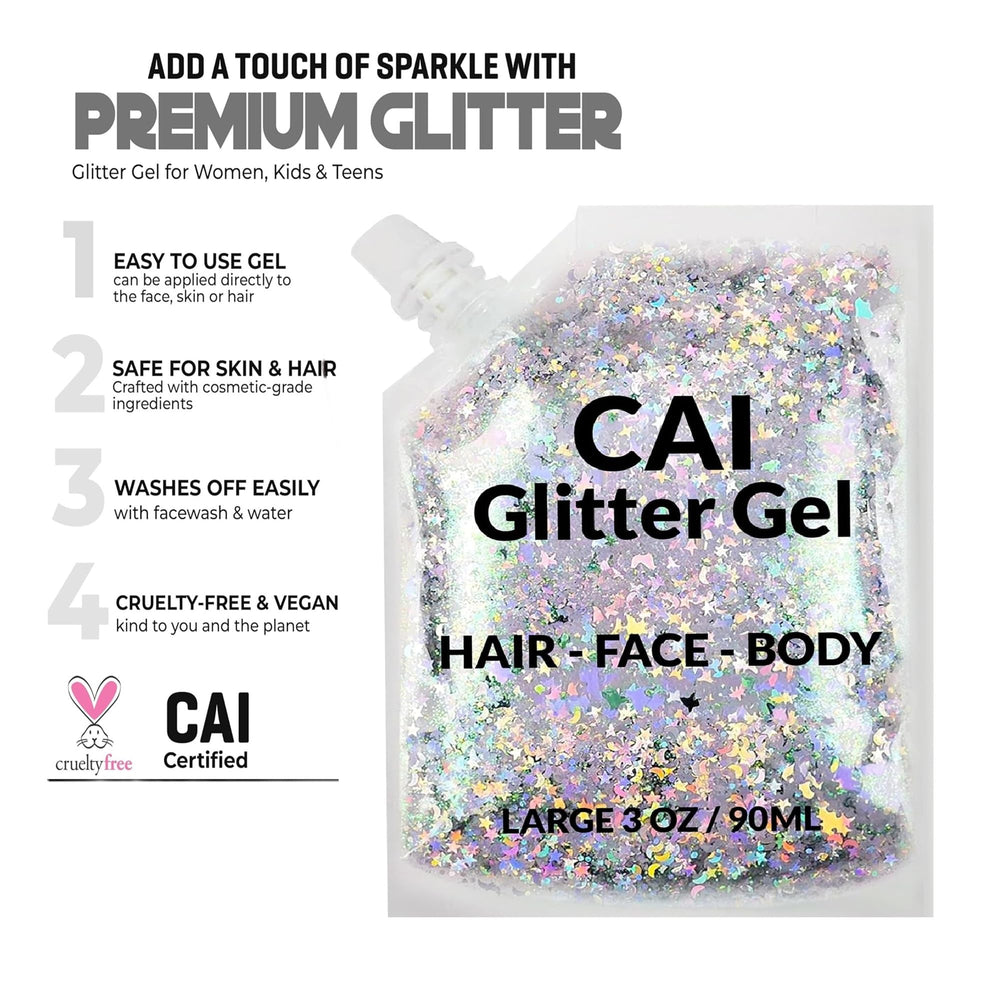 CAI BEAUTY NYC wash-off glitter cleans away easily with water after events