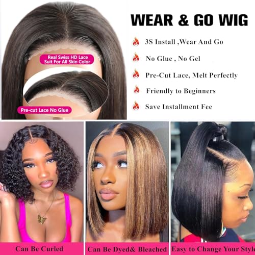 Caijuxing Bob Wig pre-cut lace-cap ensures easy, beginner-friendly fit with no cutting needed.