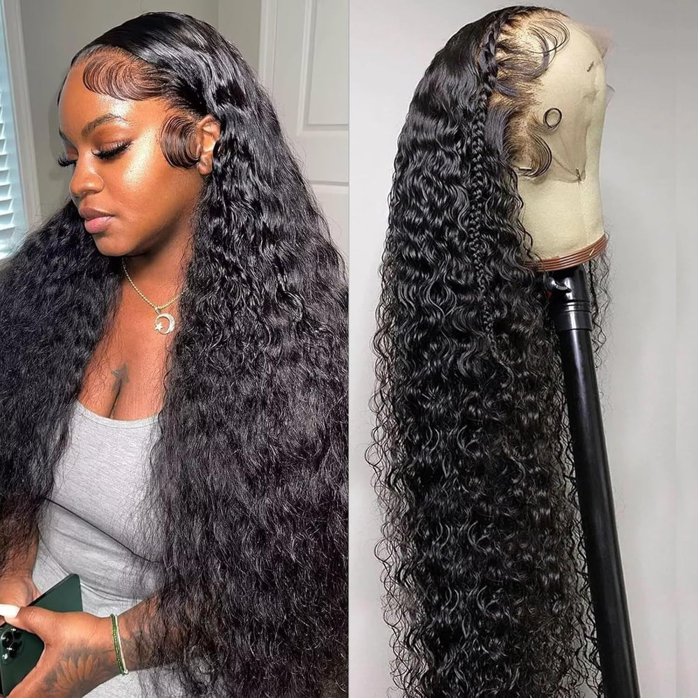Caijuxing water wave lace front wig 34inch closeup showing natural hairline and waves
