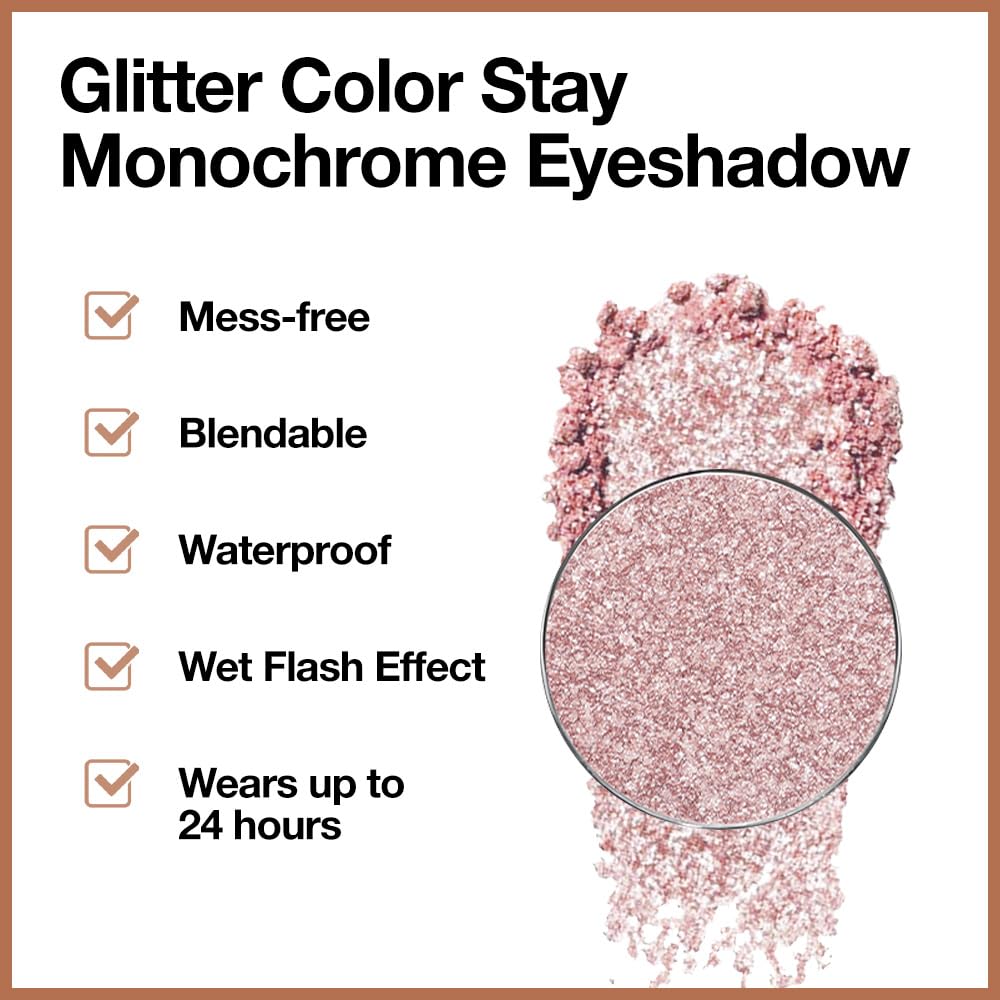 CAKAILA pink-rose-gold shimmer-on-eyes demonstrates long-lasting finish and luminous sparkle.