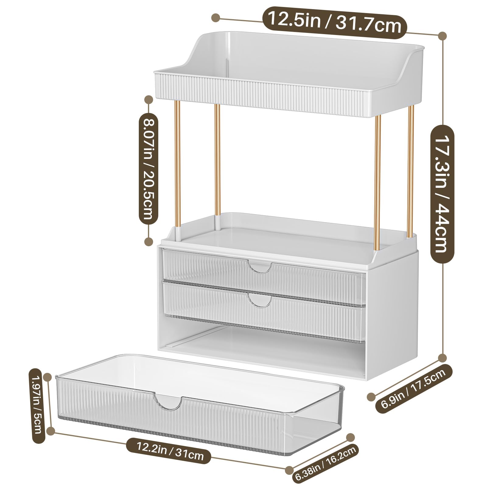 caktraie 5-tiers organizer drawer close-up showing smooth slides