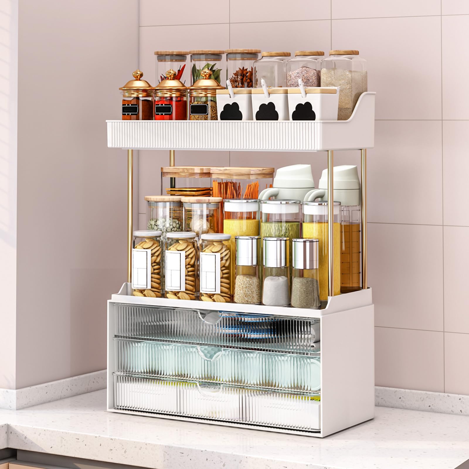 caktraie 5-tiers organizer on bathroom vanity ready to declutter