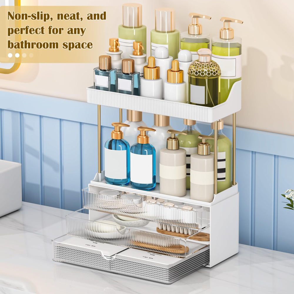caktraie 5-tiers organizer with perfumes on open shelves