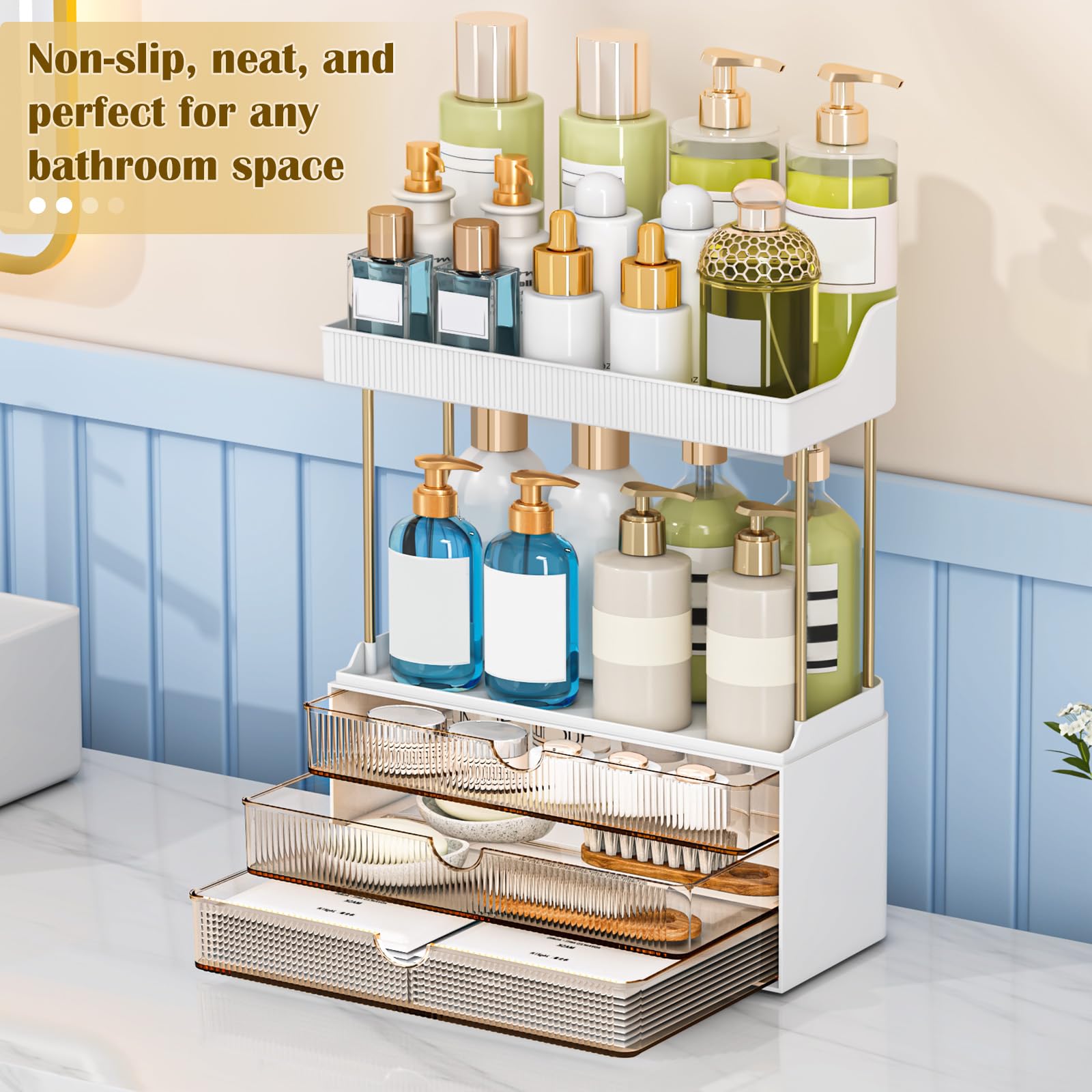 caktraie amber bathroom organizer drawer-storage hides small items in tidy layers