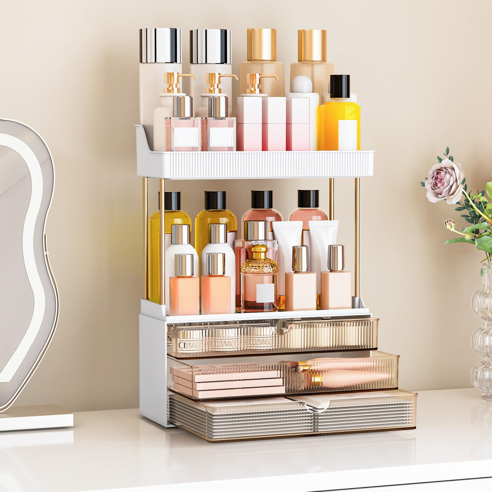caktraie amber bathroom organizer stylish-design elevates vanity with modern clear amber tone